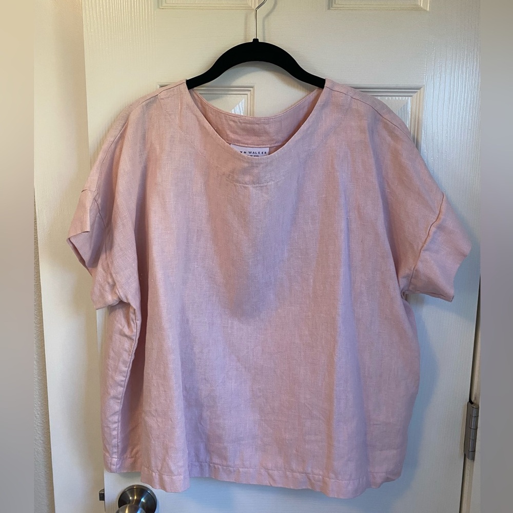 bryn Walker Light Pink Linen Short Sleeve Top